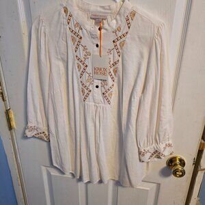 WOMENS BISHOP 3/4 SLEEVE EMBROIDERED BLOUSE- KNOX ROSE CREAM XL